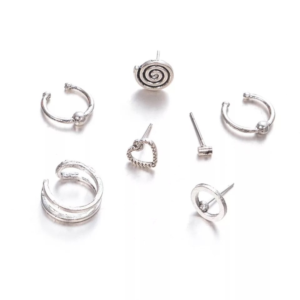 New 7 Piece Stud & Hoop Silver Plated Earrings